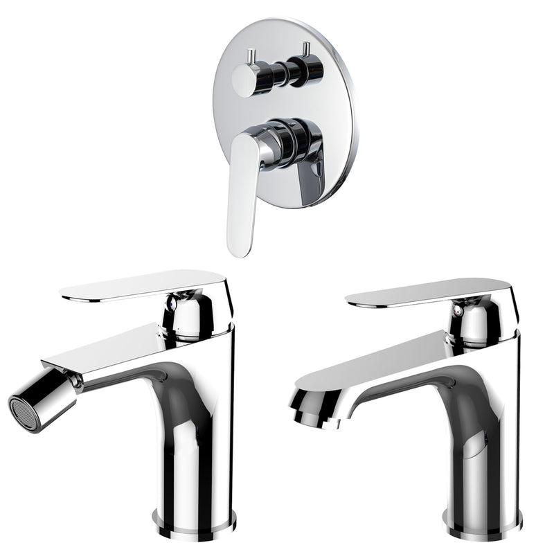 Composizione di miscelatori per lavabo, bidet e doccia 3 vie easy box Echo in ottone cromato by CeramicStore | Lo specialista del tuo bagno