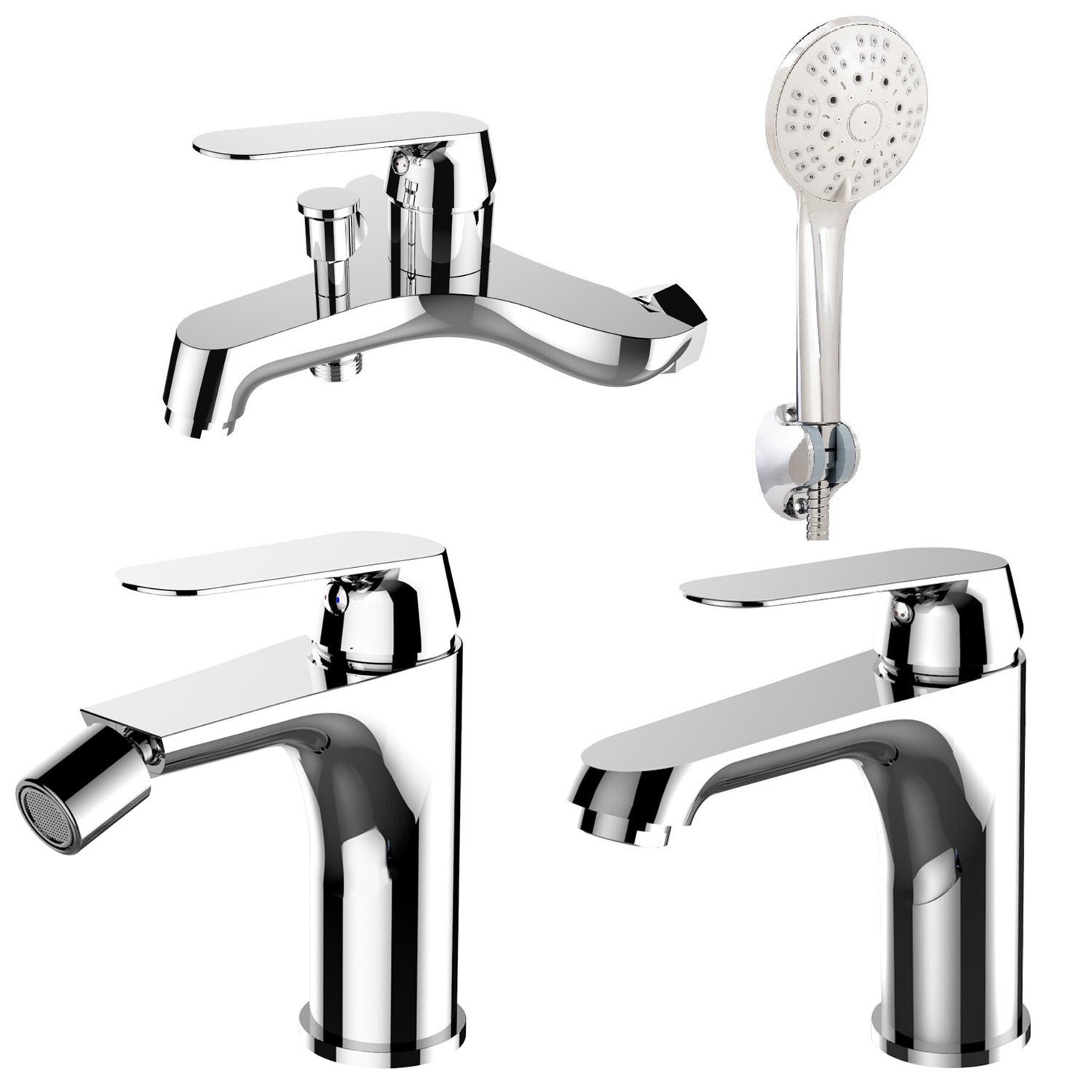 Composizione di miscelatori per lavabo, bidet e vasca Echo in ottone cromato by CeramicStore | Lo specialista del tuo bagno