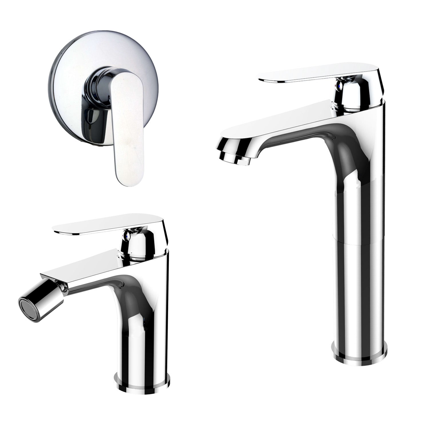 Composizione di miscelatori per lavabo alto, bidet e doccia una via Echo in ottone cromato by CeramicStore | Lo specialista del tuo bagno