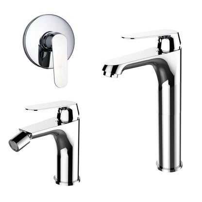 Composizione di miscelatori per lavabo alto, bidet e doccia una via Echo in ottone cromato by CeramicStore | Lo specialista del tuo bagno