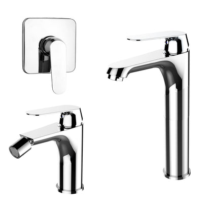 Composizione di miscelatori per lavabo alto, bidet e doccia una via quadro Echo in ottone cromato by CeramicStore | Lo specialista del tuo bagno