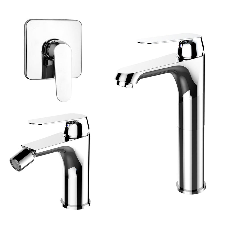 Composizione di miscelatori per lavabo alto, bidet e doccia una via quadro Echo in ottone cromato by CeramicStore | Lo specialista del tuo bagno