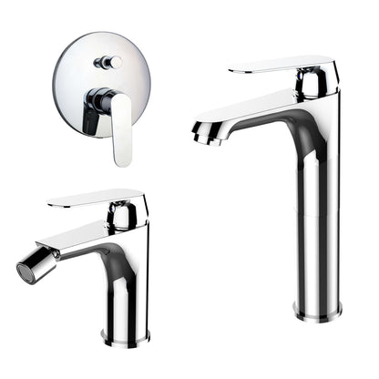 Composizione di miscelatori per lavabo alto, bidet e doccia 2 vie Echo in ottone cromato by CeramicStore | Lo specialista del tuo bagno