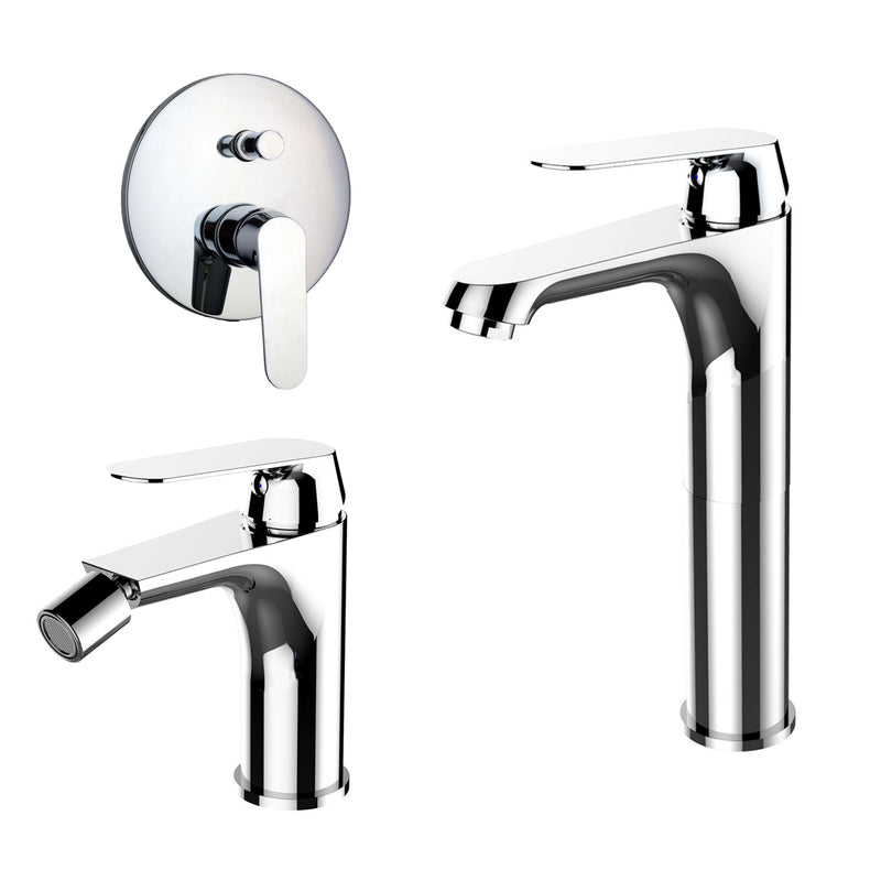 Composizione di miscelatori per lavabo alto, bidet e doccia 2 vie Echo in ottone cromato by CeramicStore | Lo specialista del tuo bagno