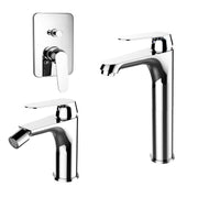 Composizione di miscelatori per lavabo alto, bidet e doccia 2 vie quadro Echo in ottone cromato by CeramicStore | Lo specialista del tuo bagno