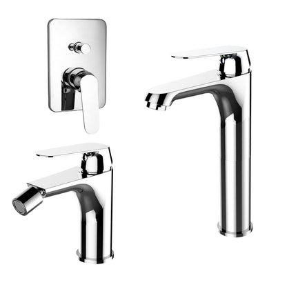 Composizione di miscelatori per lavabo alto, bidet e doccia 2 vie quadro Echo in ottone cromato by CeramicStore | Lo specialista del tuo bagno