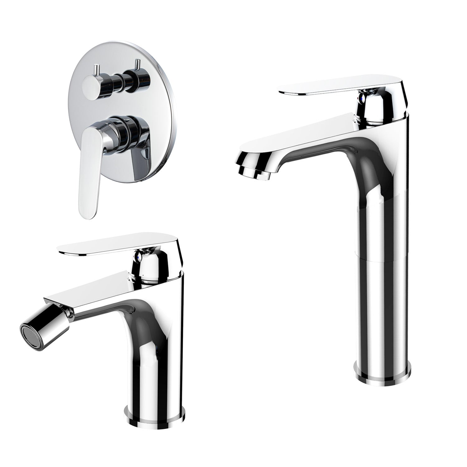 Composizione di miscelatori per lavabo alto, bidet e doccia 2 vie easy box Echo in ottone cromato by CeramicStore | Lo specialista del tuo bagno