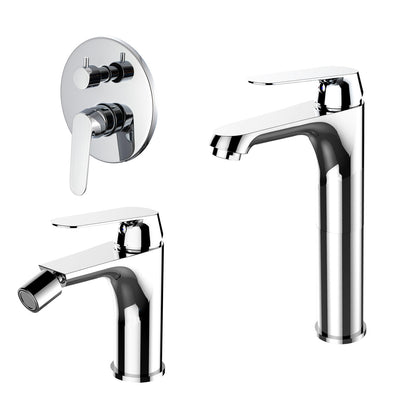 Composizione di miscelatori per lavabo alto, bidet e doccia 3 vie easy box Echo in ottone cromato by CeramicStore | Lo specialista del tuo bagno