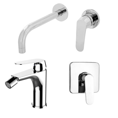 Composizione di miscelatori per lavabo incasso, bidet e doccia una via quadro Echo in ottone cromato by CeramicStore | Lo specialista del tuo bagno