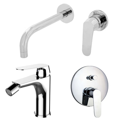 Composizione di miscelatori per lavabo incasso, bidet e doccia 2 vie Echo in ottone cromato by CeramicStore | Lo specialista del tuo bagno