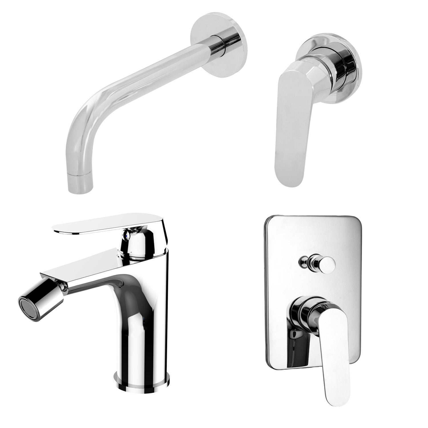 Composizione di miscelatori per lavabo incasso, bidet e doccia 2 vie quadro Echo in ottone cromato by CeramicStore | Lo specialista del tuo bagno