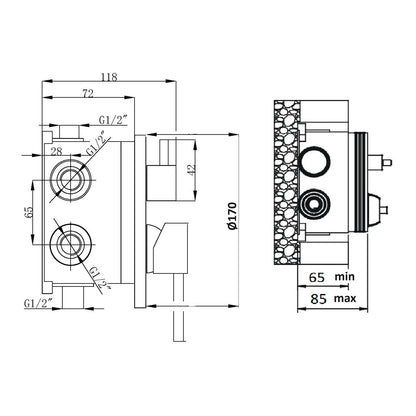 Composizione di miscelatori per lavabo incasso, bidet e doccia 2 vie easy box Echo in ottone cromato by CeramicStore | Lo specialista del tuo bagno