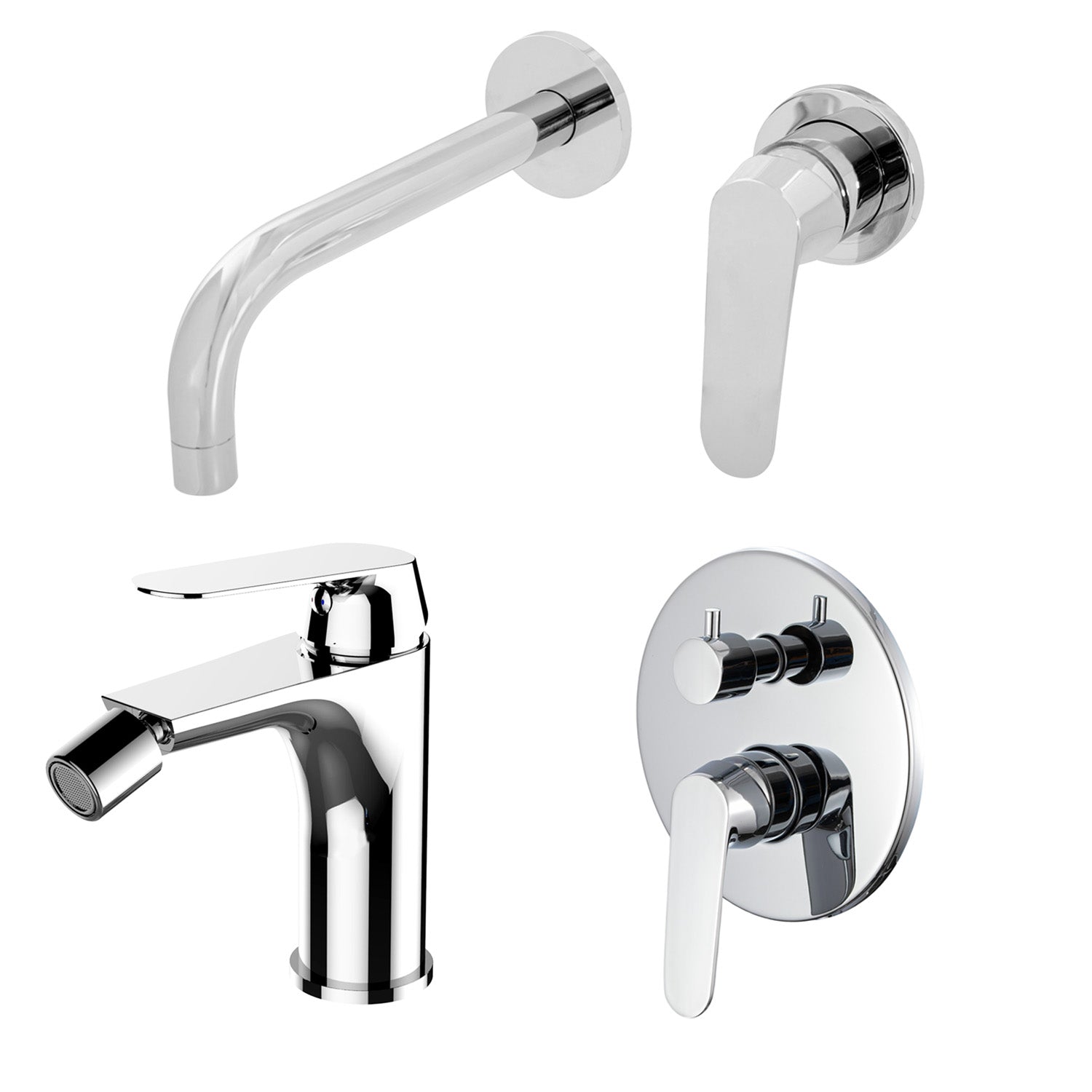 Composizione di miscelatori per lavabo incasso, bidet e doccia 3 vie easy box Echo in ottone cromato by CeramicStore | Lo specialista del tuo bagno