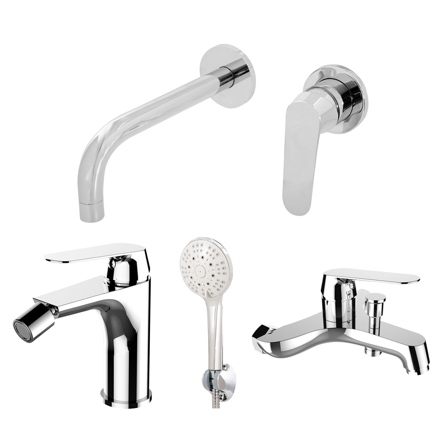 Composizione di miscelatori per lavabo incasso, bidet e vasca Echo in ottone cromato by CeramicStore | Lo specialista del tuo bagno