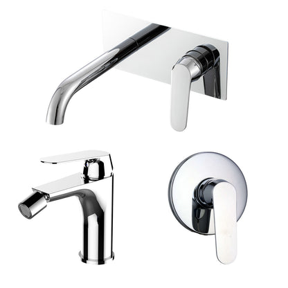 Composizione di miscelatori per lavabo easy box, bidet e doccia una via Echo in ottone cromato by CeramicStore | Lo specialista del tuo bagno
