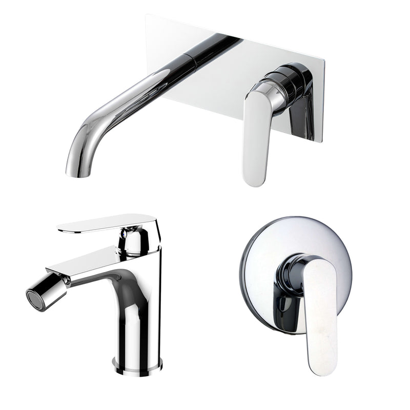 Composizione di miscelatori per lavabo easy box, bidet e doccia una via Echo in ottone cromato by CeramicStore | Lo specialista del tuo bagno