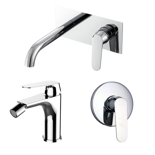 Composizione di miscelatori per lavabo easy box, bidet e doccia una via Echo in ottone cromato by CeramicStore | Lo specialista del tuo bagno
