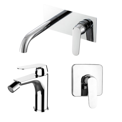 Composizione di miscelatori per lavabo easy box, bidet e doccia una via quadro Echo in ottone cromato by CeramicStore | Lo specialista del tuo bagno