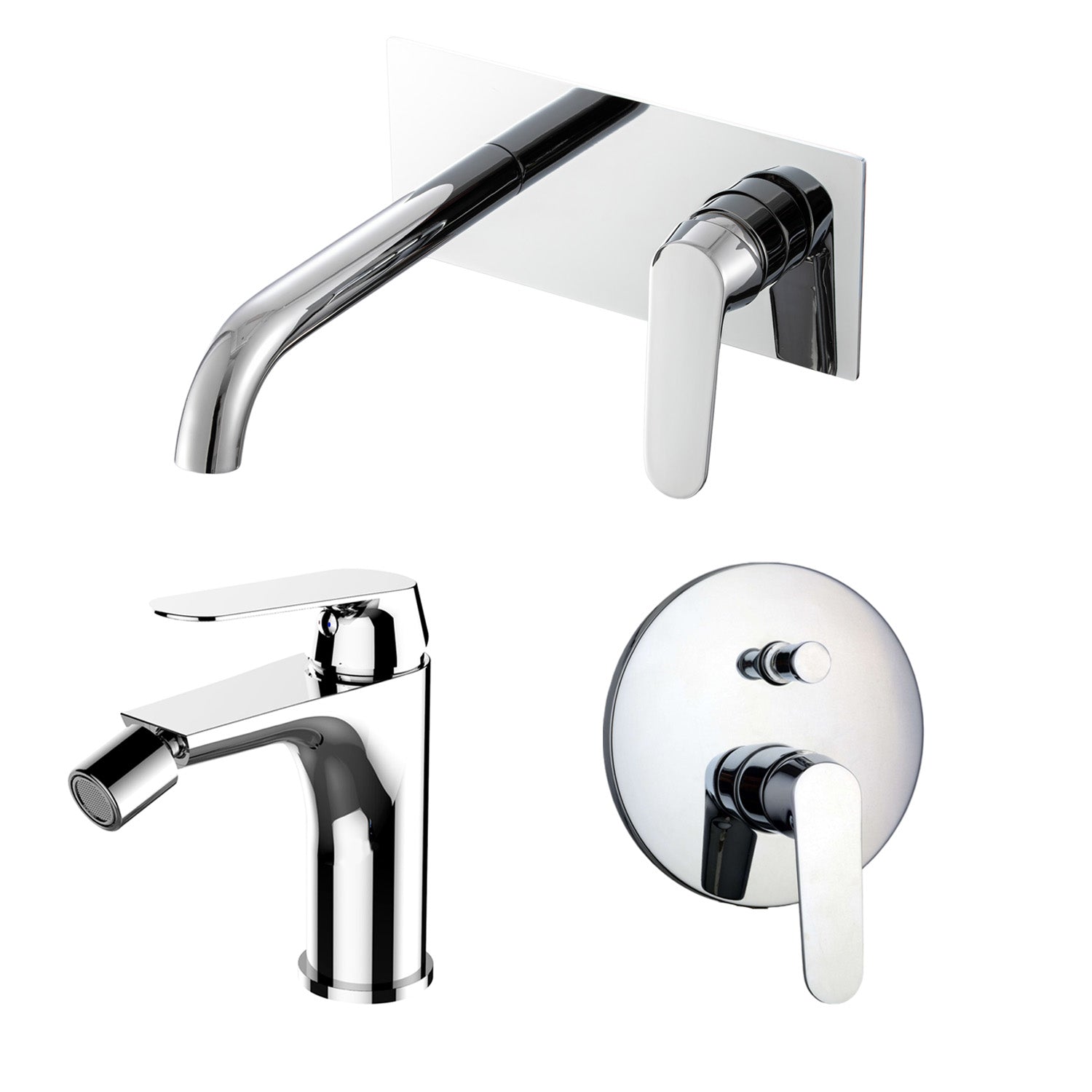 Composizione di miscelatori per lavabo easy box, bidet e doccia 2 vie Echo in ottone cromato by CeramicStore | Lo specialista del tuo bagno