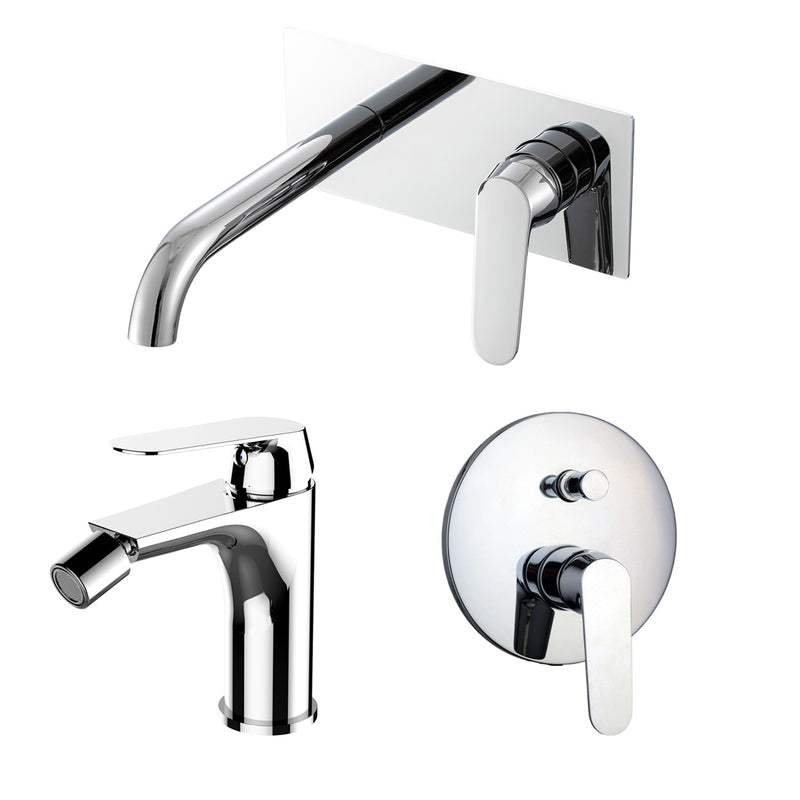 Composizione di miscelatori per lavabo easy box, bidet e doccia 2 vie Echo in ottone cromato by CeramicStore | Lo specialista del tuo bagno