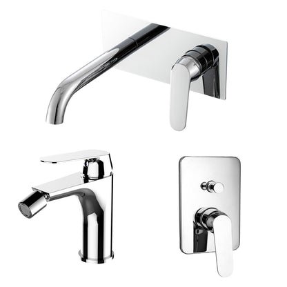 Composizione di miscelatori per lavabo easy box, bidet e doccia 2 vie quadro Echo in ottone cromato by CeramicStore | Lo specialista del tuo bagno