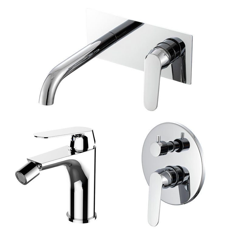 Composizione di miscelatori per lavabo easy box, bidet e doccia 2 vie easy box Echo in ottone cromato by CeramicStore | Lo specialista del tuo bagno
