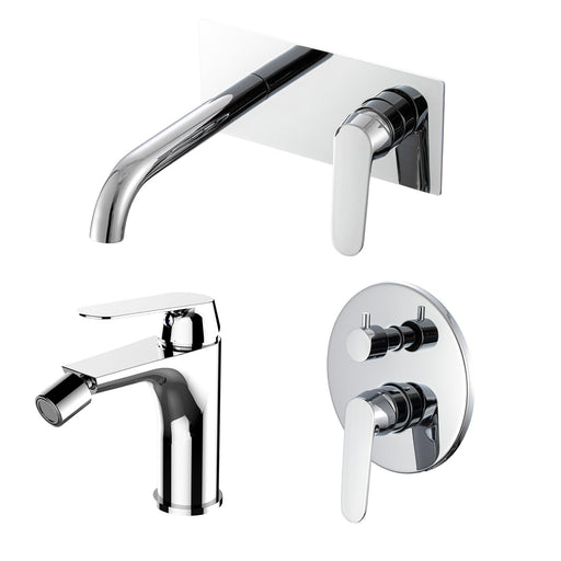 Composizione di miscelatori per lavabo easy box, bidet e doccia 2 vie easy box Echo in ottone cromato by CeramicStore | Lo specialista del tuo bagno