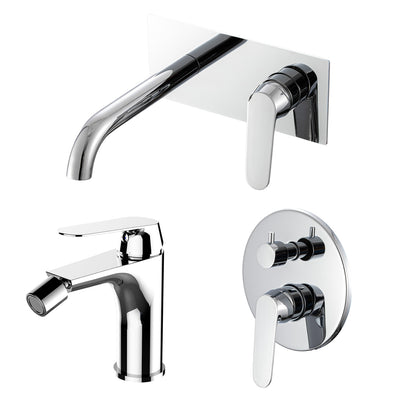 Composizione di miscelatori per bidet, lavabo incasso e doccia 3 vie easy box Echo in ottone cromato by CeramicStore | Lo specialista del tuo bagno