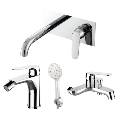 Composizione di miscelatori per lavabo easy box, bidet e vasca Echo in ottone cromato by CeramicStore | Lo specialista del tuo bagno