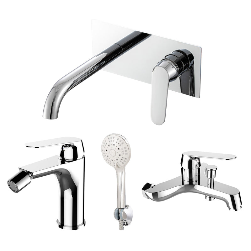 Composizione di miscelatori per lavabo easy box, bidet e vasca Echo in ottone cromato by CeramicStore | Lo specialista del tuo bagno