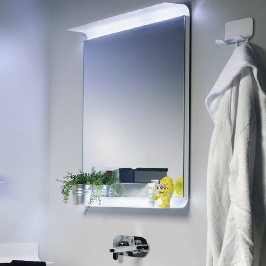 Specchio rettangolare con cornice-mensola in alluminio verniciato bianco e luce led cm 64x90 Lineabeta Speci by CeramicStore | Lo specialista del tuo bagno