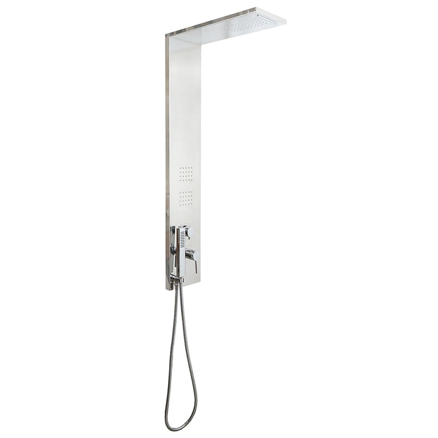 Pannello doccia Style in acciaio inox lucido a 4 funzioni, soffione, cascata, doccino e getti orizzontali by CeramicStore | Lo specialista del tuo bagno