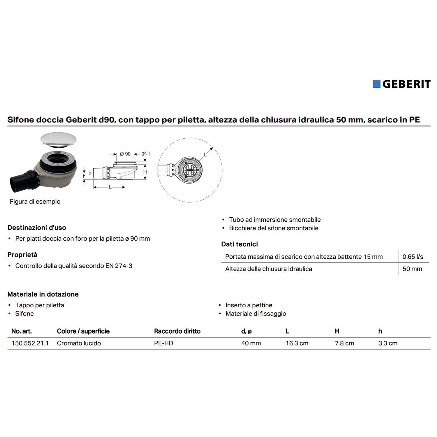Piletta con piattello diametro cm 9 per piatto doccia Geberit by CeramicStore | Lo specialista del tuo bagno