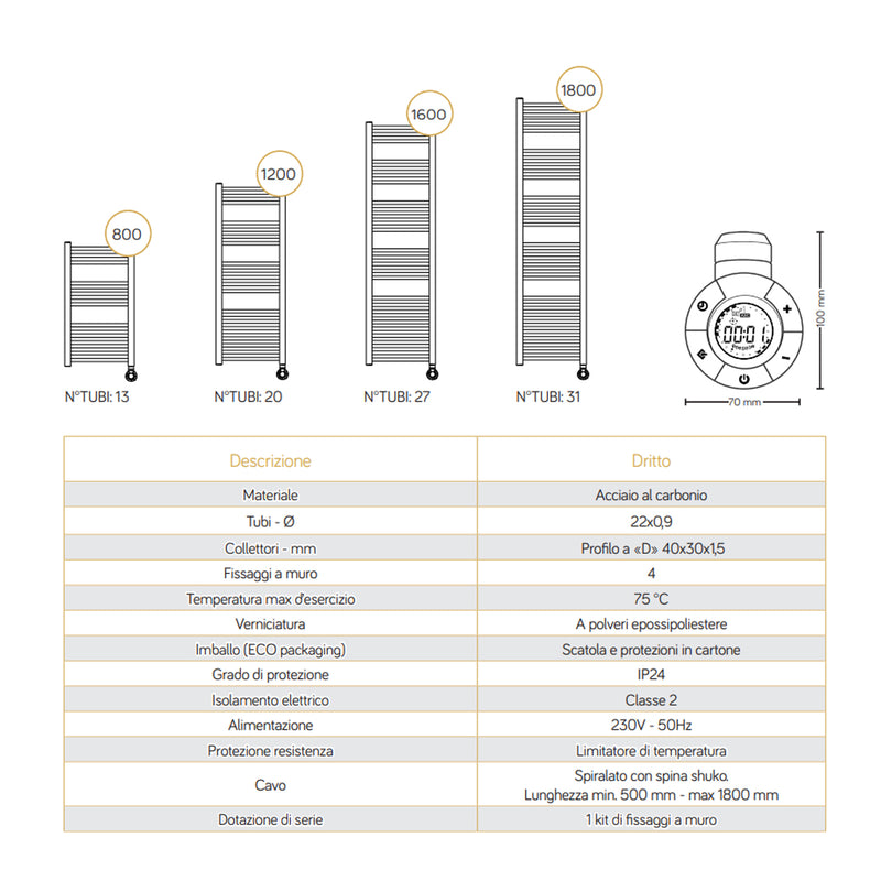 Termoarredo elettrico bianco 1800x600 Lazzarini E-Bolzano 1000 watt con termostato by CeramicStore | Lo specialista del tuo bagno