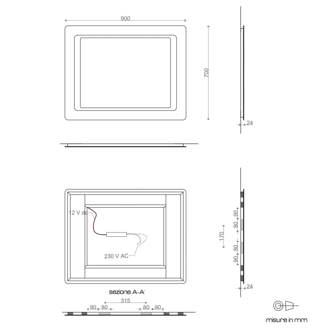 Specchiera rettangolare 90x60 cm con led integrato Cubi&Co by CeramicStore | Lo specialista del tuo bagno