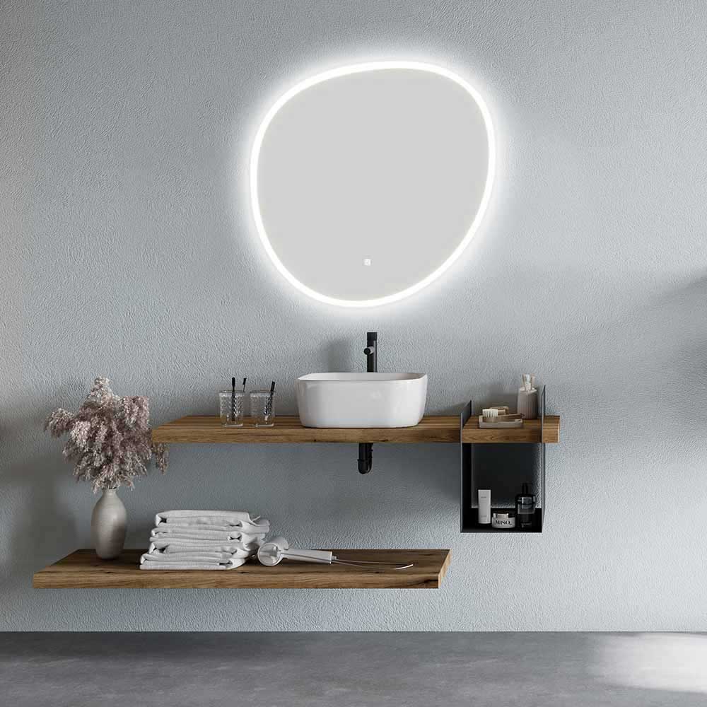 Specchio quadrato arrotondato retroilluminato LED con touch Cubi&Co 82x72 cm by CeramicStore | Lo specialista del tuo bagno