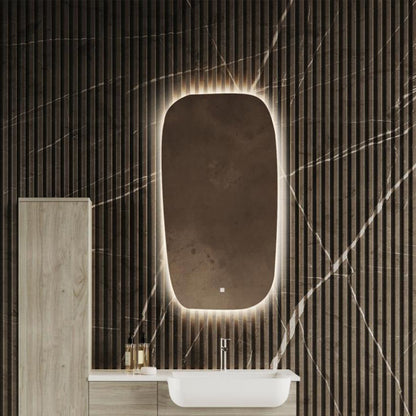 Specchio rettangolo arrotondato verticale retroilluminato LED con touch Cubi&Co 100x54 cm by CeramicStore | Lo specialista del tuo bagno