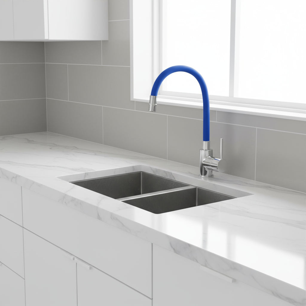 Miscelatore cucina in ottone cromato con canna snodata blu Keller taps by CeramicStore | Lo specialista del tuo bagno