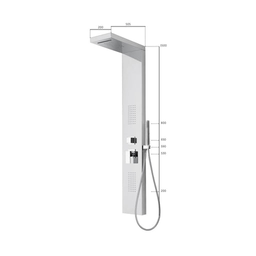 Colonna doccia in acciaio inox lucido con soffione a pioggia, soffioni laterali e cascata Keller Taps by CeramicStore | Lo specialista del tuo bagno