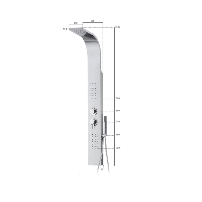 Colonna doccia in acciaio inox lucido con soffione a pioggia e soffioni laterali Keller Taps by CeramicStore | Lo specialista del tuo bagno