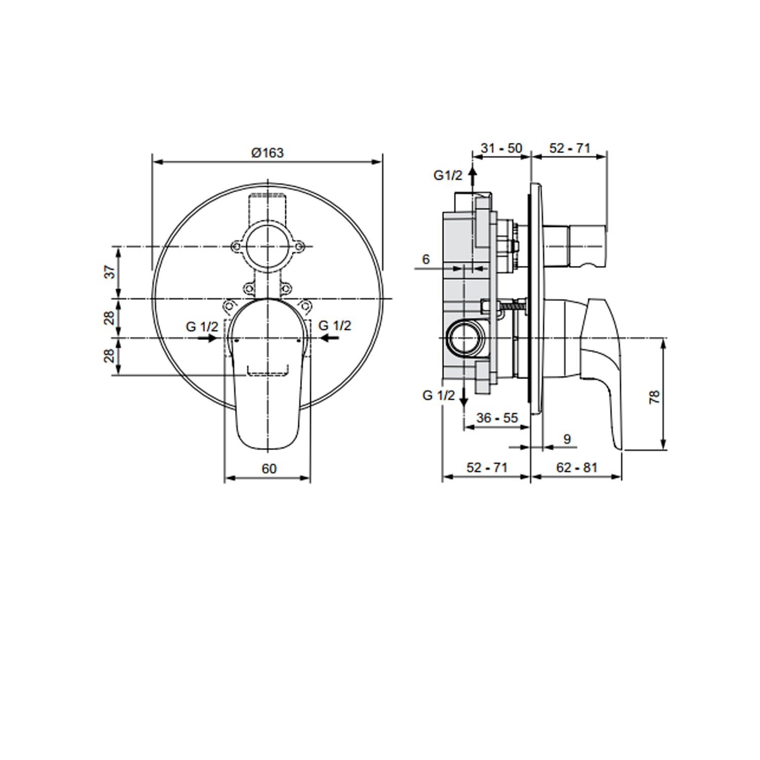 Miscelatore monocomando doccia con deviatore completo di corpo incasso Ideal Standard Ceraflex by CeramicStore | Lo specialista del tuo bagno