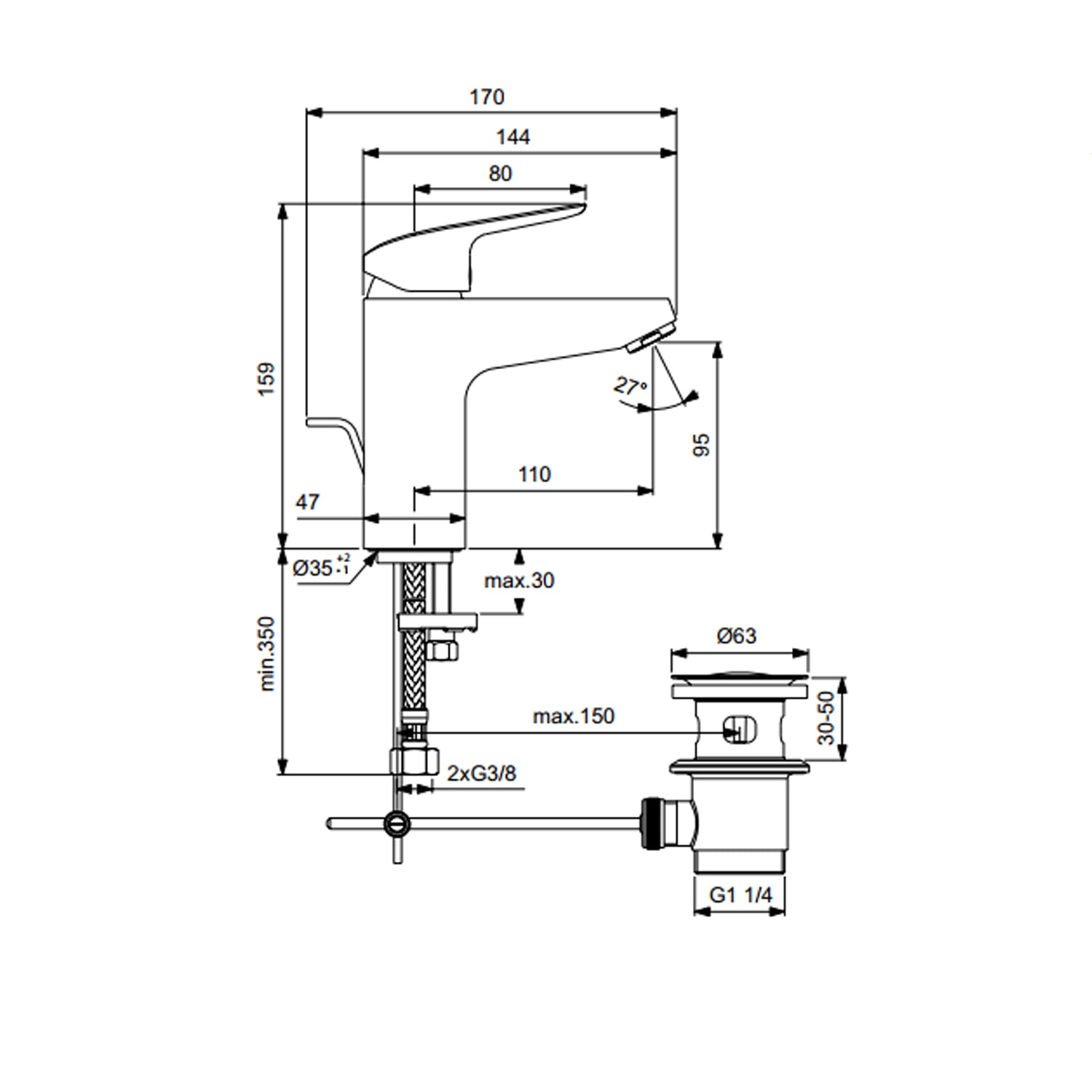 Miscelatore lavabo con piletta di scarico modello Ceraflex Ideal Standard by CeramicStore | Lo specialista del tuo bagno