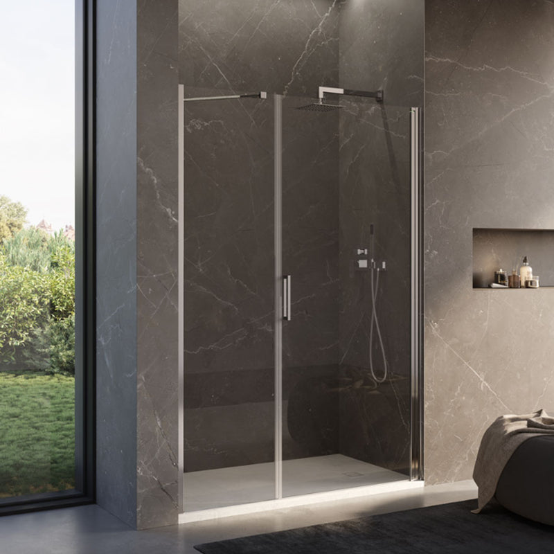 Porta doccia nicchia cm 170 Ermes con pannello fisso cm 80+ porta battente cm 90 in cristallo temperato mm 6 by CeramicStore | Lo specialista del tuo bagno