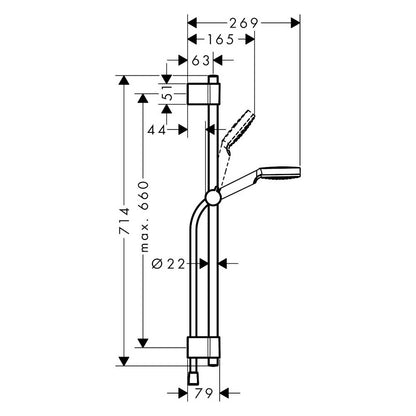 Saliscendi doccia con Interasse Variabile modello Crometta Vario con asta doccia 72 cm Cromo di Hansgrohe by CeramicStore | Lo specialista del tuo bagno