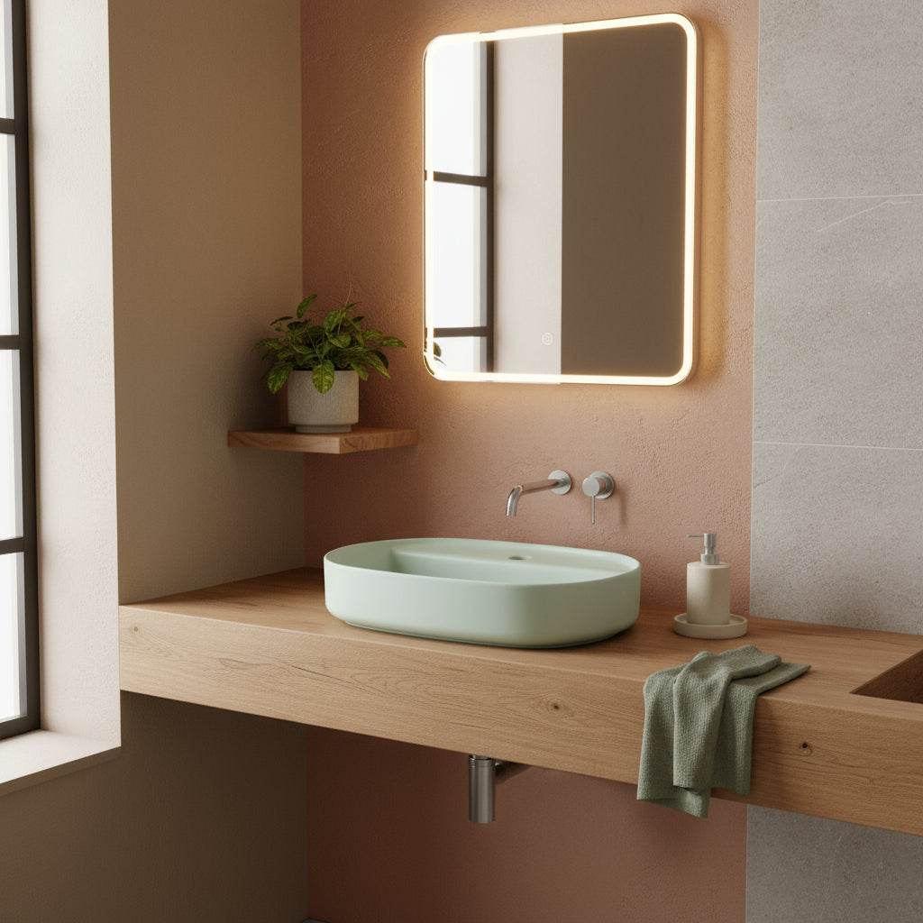 Lavabo d'appoggio ovale con foro BathCore serie Infinity 60x40 color Menta Opaco