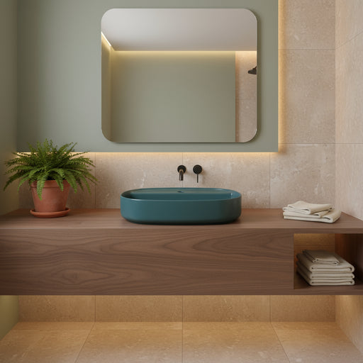 Lavabo d'appoggio ovale con foro BathCore serie Infinity 60x40 color Verde Petrolio Opaco