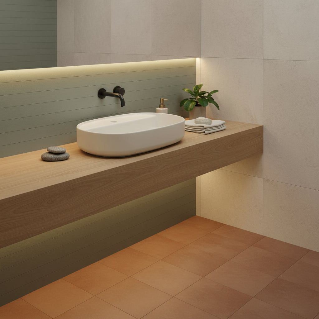 Lavabo d'appoggio ovale con foro BathCore serie Infinity 60x40 color Avorio Opaco