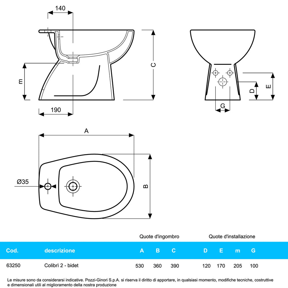 Sanitari distanziati da parete con scarico a parete wc+bidet +sedile softclose Geberit 'ColibrÃ¬ 2' cm 53