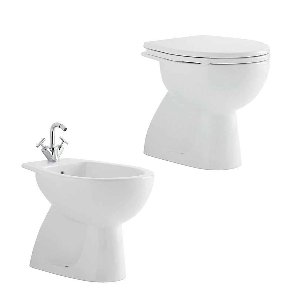 Sanitari distanziati da parete con scarico a parete wc+bidet +sedile softclose Geberit 'ColibrÃ¬ 2' cm 53