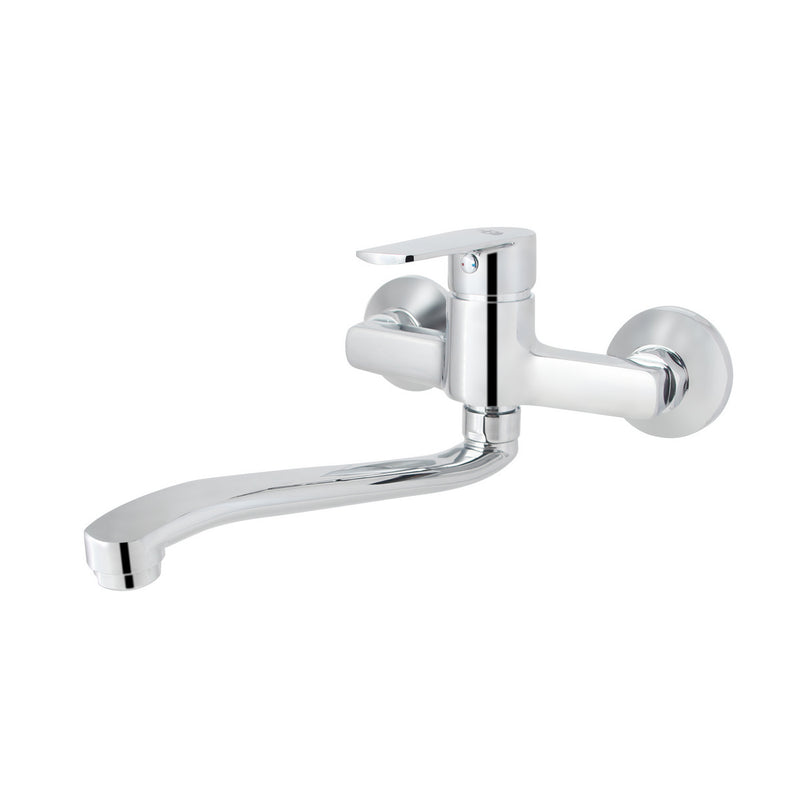 Miscelatore monocomando lavello a muro con canna girevole RubiFlux serie Margaret - Cromo